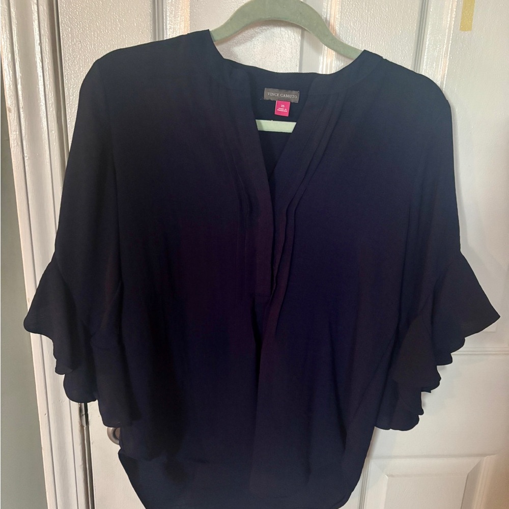 Navy Vince Camuto Ruffled Sleeve top